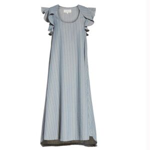 The GREAT. Petal Stripe Chambray Dress Midi Medium